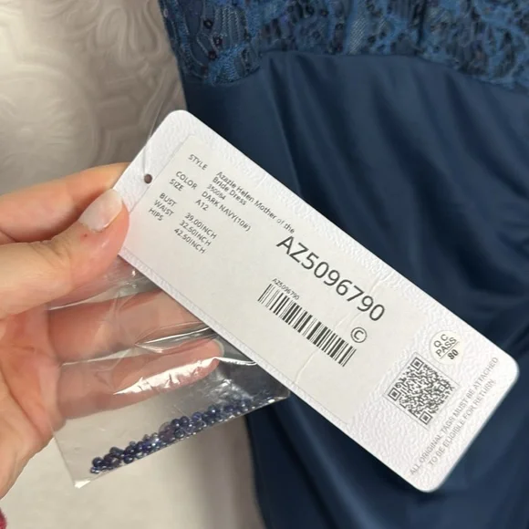 NWT Azazie Helen Mother Of The Bride Dark Navy Blue Maxi Dress Sequin Vneck - Picture 6 of 9